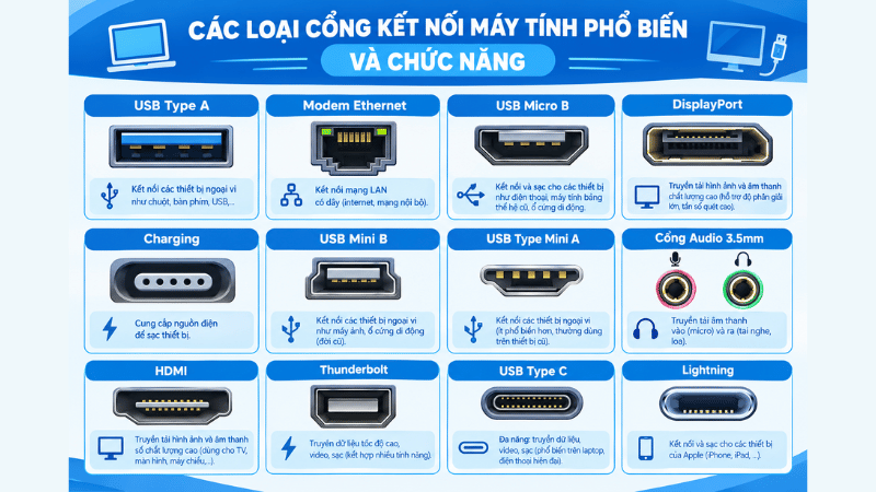 Các Cổng Kết Nối Máy Tính Phổ Biến