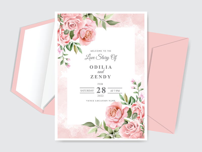 Wedding invitation card template with floral hand drawn (thiệp cưới vector)