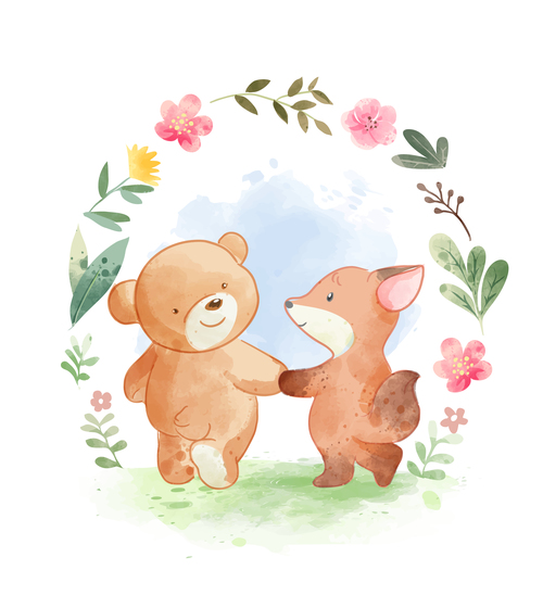 Friends holding hands flower frame illustration vector free download