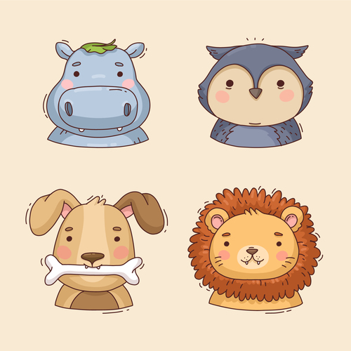 Cute animal avatars element vector free download