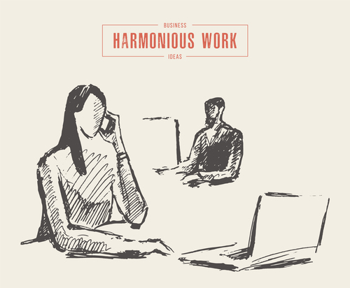 Harmonious office job illustration vector hand painted free download