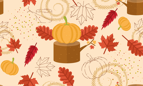 Seamless pattern background with leaves pumpkins vector free download
