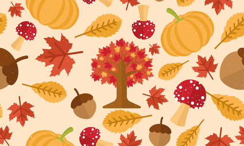 Seamless pattern background with trees pumpkins vector free download