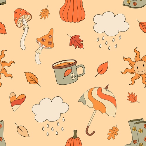 Various cartoon autumn seamless pattern vector free download