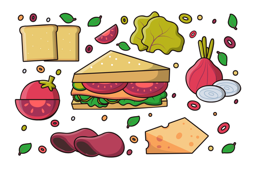 Hand painte sandwich with ingredients vector free download
