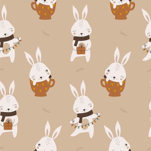 Seamless pattern with cute rabbits vector illustrations free download