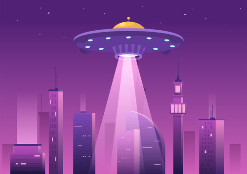 UFO illustration vector over the city free download