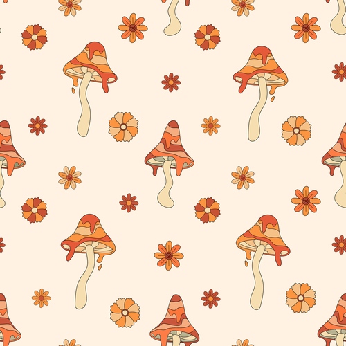 Autumn seamless pattern vector of cartoon mushroom background free download