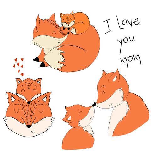 Fox mother cartoon illustration vector free download