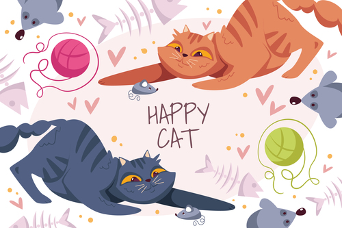 Play cat illustration vector free download