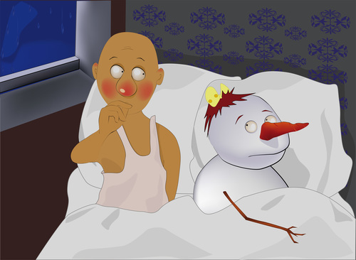 trên giường với một vector phim hoạt hình quả cầu tuyết