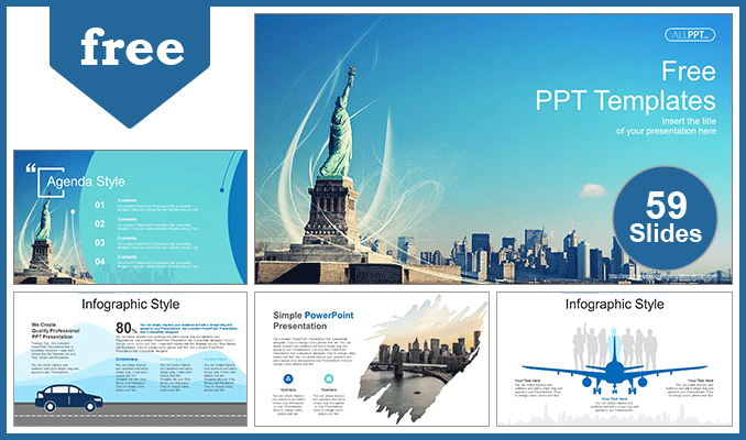 Mẫu Powerpoint tượng nữ thần tự do miễn phí đường chân trời new york