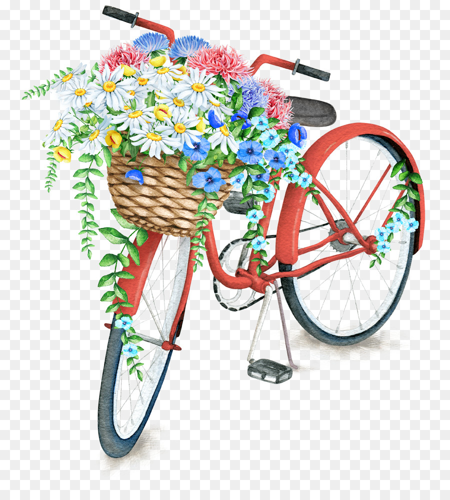 Hình png xe đạp chở đầy hoa trong giỏ