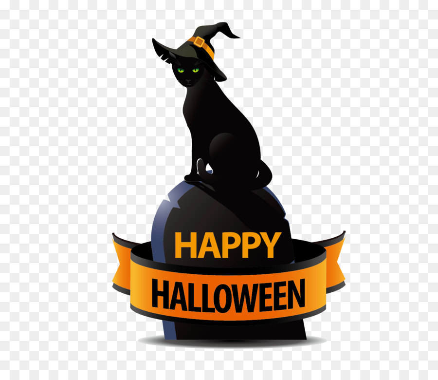 Mèo đen và chữ Happy Hallowen