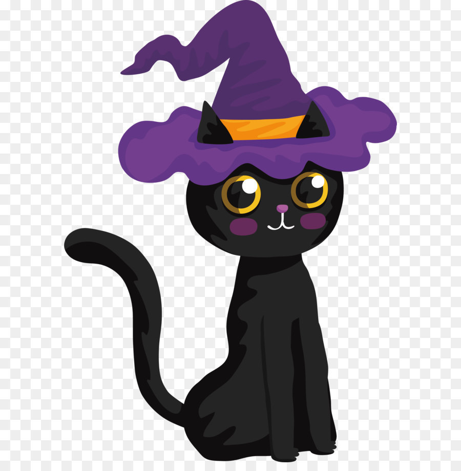 Chú mèo đen đội nón màu tím